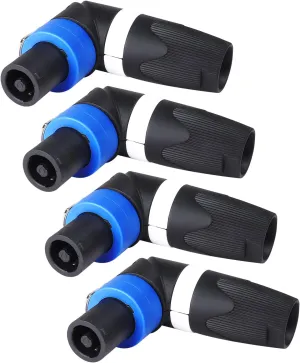 Pack of 4 Right Angle Speakon Connector - 4pcs Upgrade Angled NL4FRX Speak-ON Plug Adapter - Compatible NL4FC, NL4FX 4 Pole Connectors with Twist Lock