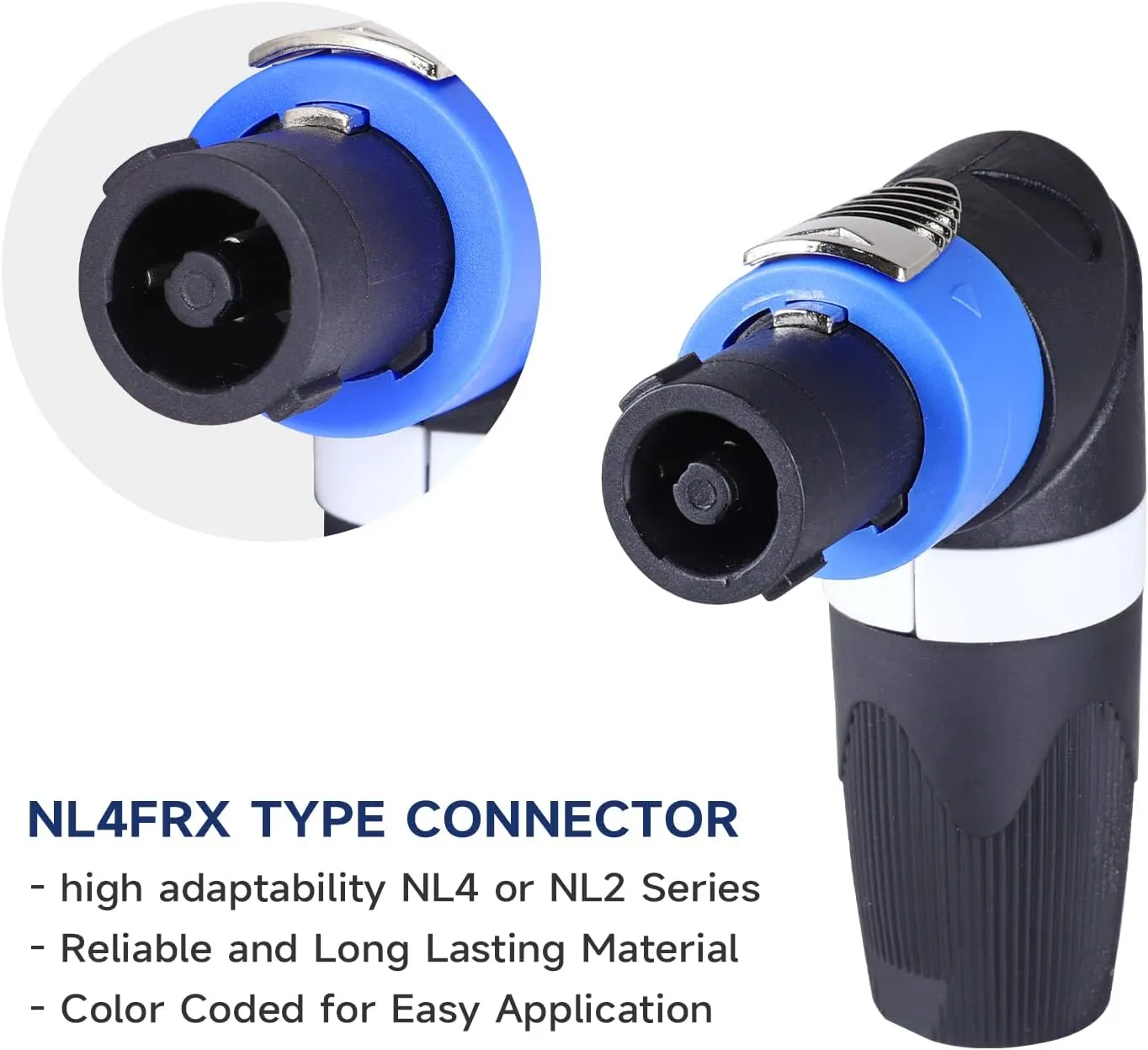 Pack of 4 Right Angle Speakon Connector - 4pcs Upgrade Angled NL4FRX Speak-ON Plug Adapter - Compatible NL4FC, NL4FX 4 Pole Connectors with Twist Lock