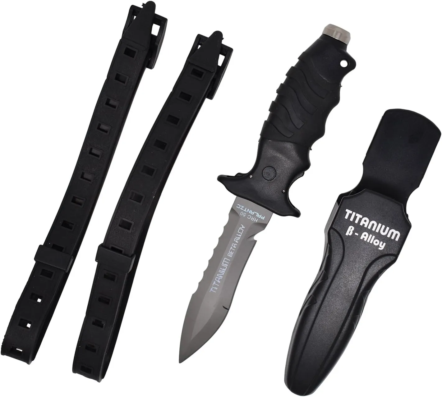 Palantic BETA Titanium Dive Knife 5" Blade – Heavy Duty, Rust-Free, Corrosion-Resistant Scuba Knife w/Quick Release Sheath & Straps, Super Sharp & Lightweight Design
