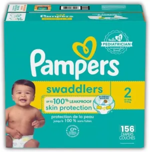 Pampers Swaddlers Diapers - Size 2, One Month Supply (156 Count), Soft Disposable Baby Diapers