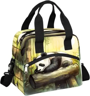Panda Sleeping On Its Stomach Insulated Lunch Bag for Women Men Reusable Waterproof Lunch Box Cooler Tote Bag One shoulder portable meal bag Portable Adult Lunchbox for Work Picnic Hiking Beach