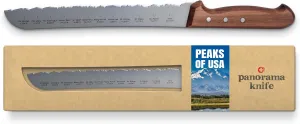 PanoramaKnife Bread Knife – Swiss Made – Peaks of USA – Mountain Ranges Resembled in Blade - Surgical Stainless Steel   Walnut Wood –– 13 in – Best Cooking Knife – Great Gift for Outdoor Enthusiasts