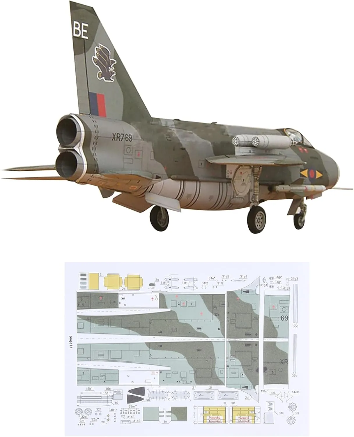 Paper British F Mk.6 Fighter, 1:33 Paper Model Simulation Fighter Military Science Exhibition Model (Unassembled Kit) Model Collection
