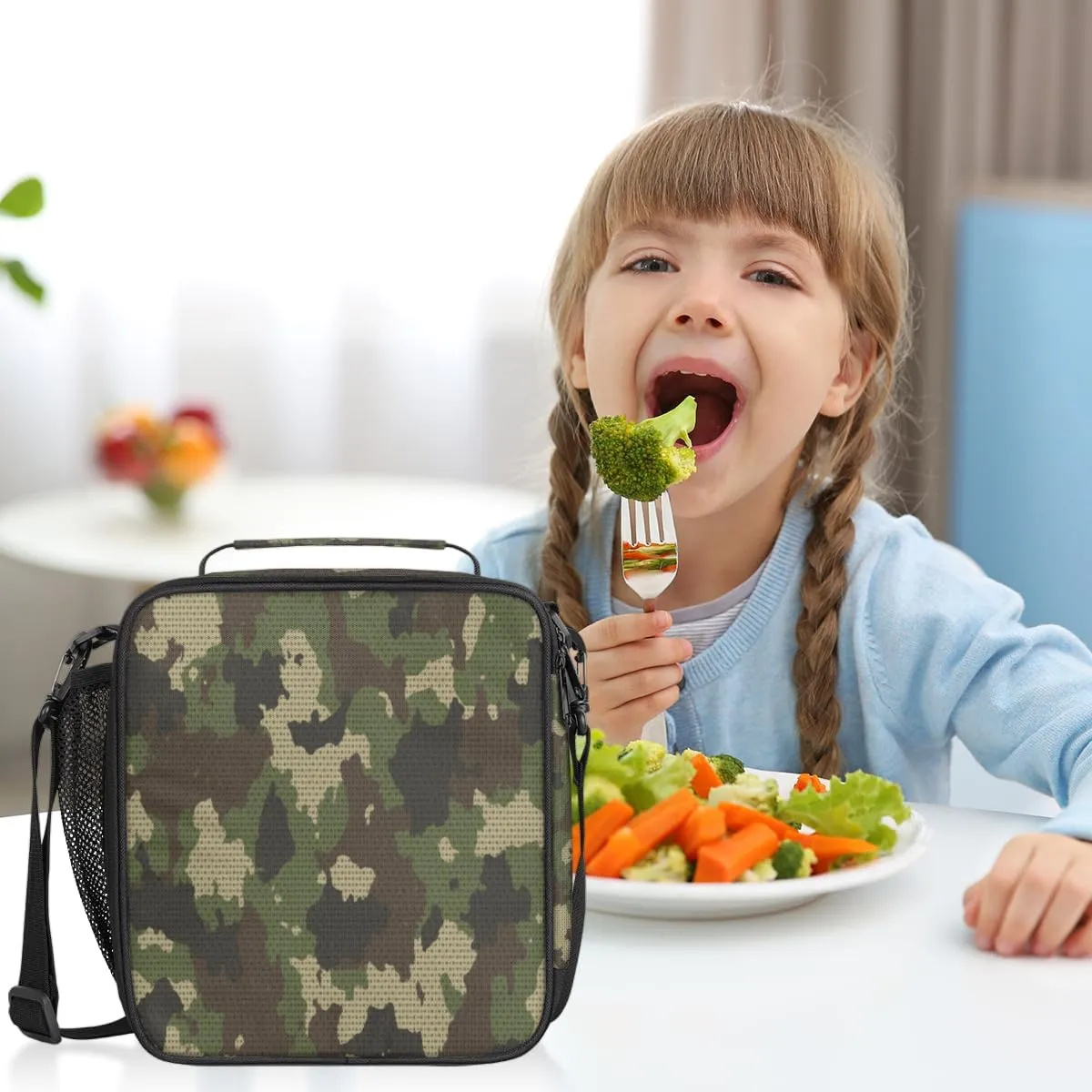Pardick Camo Insulated Lunch Bag for Kids Students Lunch Box Meal Holder Camouflage Green Reusable Cooler Bag for Boys Thermal Lunch Box for School Picnic Travel Outdoor