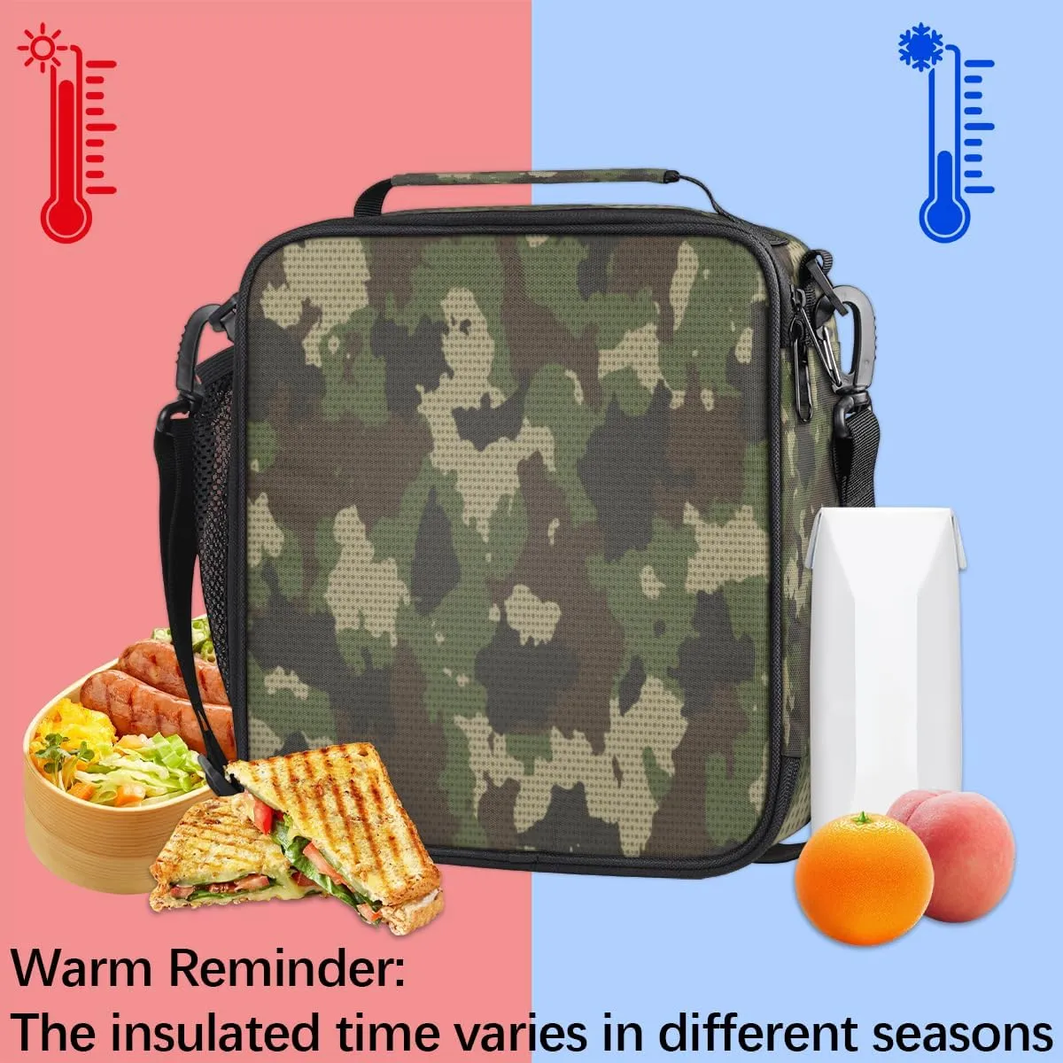 Pardick Camo Insulated Lunch Bag for Kids Students Lunch Box Meal Holder Camouflage Green Reusable Cooler Bag for Boys Thermal Lunch Box for School Picnic Travel Outdoor