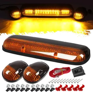 Partsam 3PCS Amber LED Cab Roof Marker Light Top Running Lights w/Wiring Compatible with Silverado/Sierra 1500 1500HD 2500 2500HD 3500 2002 2003 2004 2005 2006 2007 Pickup Trucks