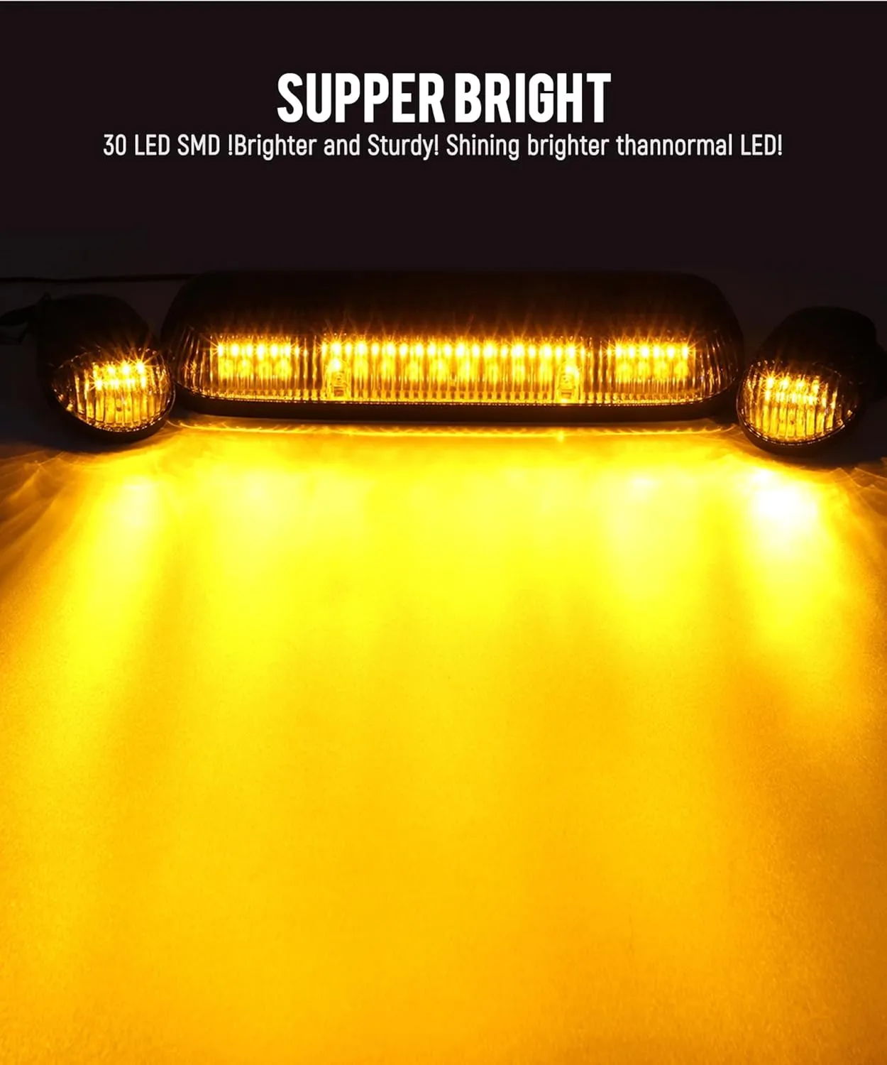 Partsam 3PCS Amber LED Cab Roof Marker Light Top Running Lights w/Wiring Compatible with Silverado/Sierra 1500 1500HD 2500 2500HD 3500 2002 2003 2004 2005 2006 2007 Pickup Trucks