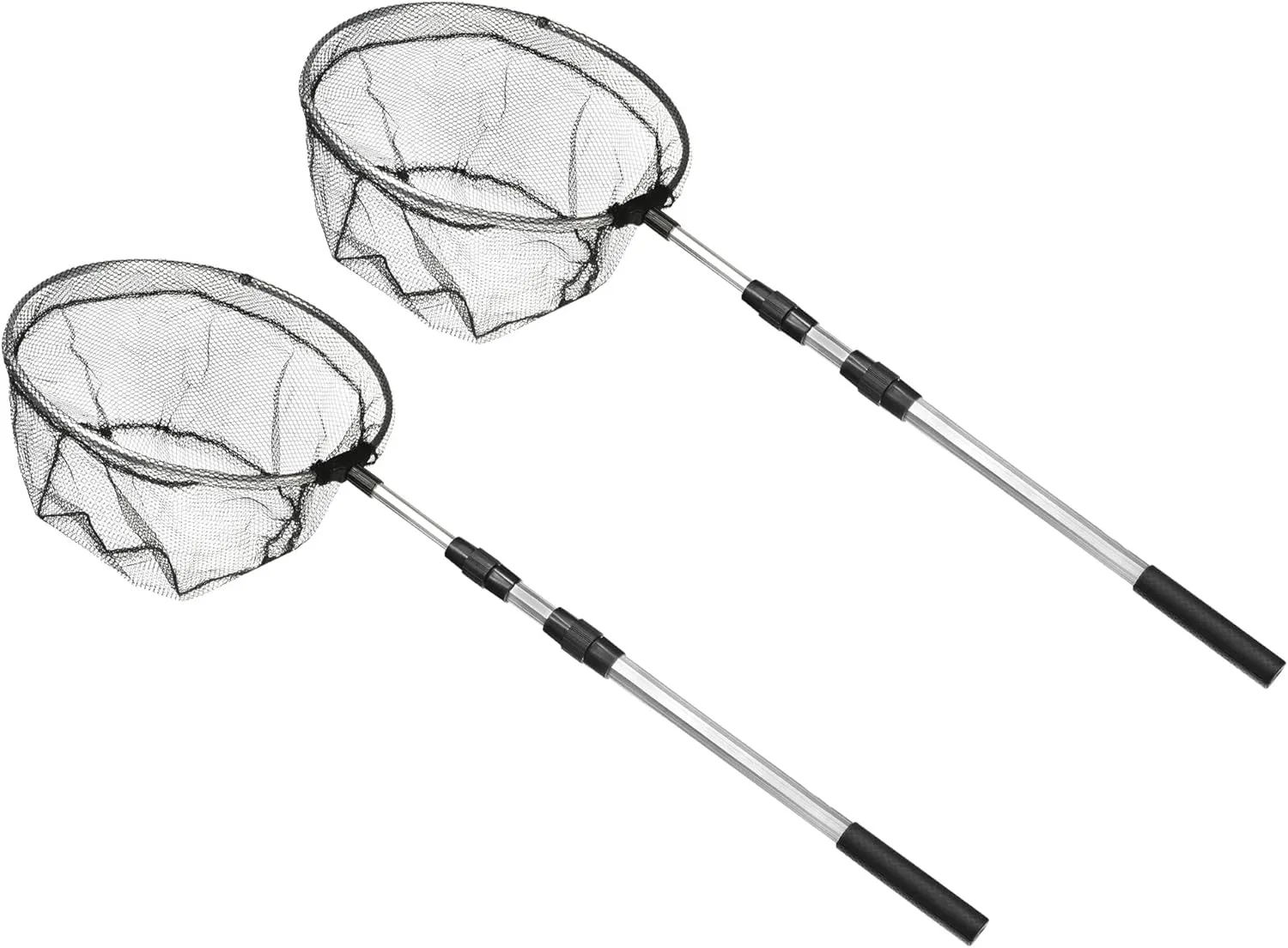 PATIKIL Folding Fishing Net, 2Packs Round Extend to 4.9ft Aluminium Alloy Telescopic Landing Pole Handle with M8 Thread for Freshwater Saltwater, White Black