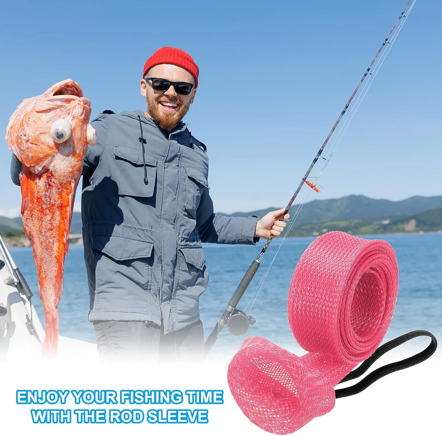 PATIKIL Rod Sock, Fishing Rod Sleeve Cover Braided Mesh Pole Protector Gloves Fishing Tools Pointed End for Spinning Fishing Rod Fly Rod Ice Rod Casting Rod