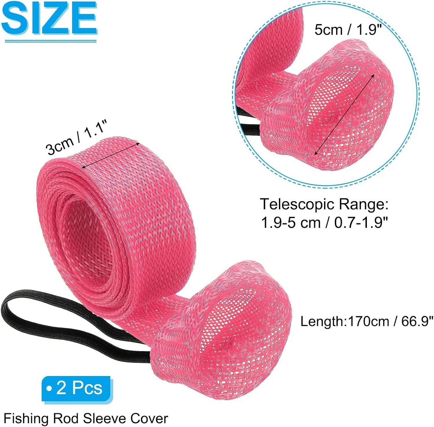PATIKIL Rod Sock, Fishing Rod Sleeve Cover Braided Mesh Pole Protector Gloves Fishing Tools Pointed End for Spinning Fishing Rod Fly Rod Ice Rod Casting Rod