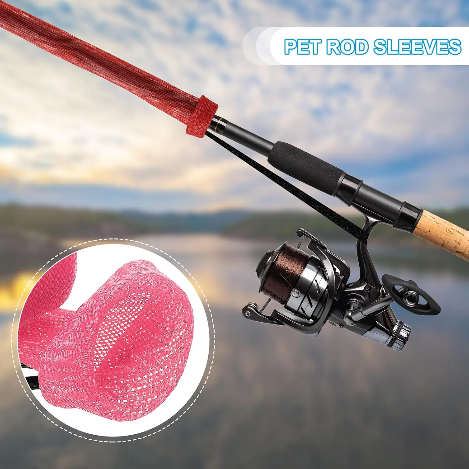 PATIKIL Rod Sock, Fishing Rod Sleeve Cover Braided Mesh Pole Protector Gloves Fishing Tools Pointed End for Spinning Fishing Rod Fly Rod Ice Rod Casting Rod