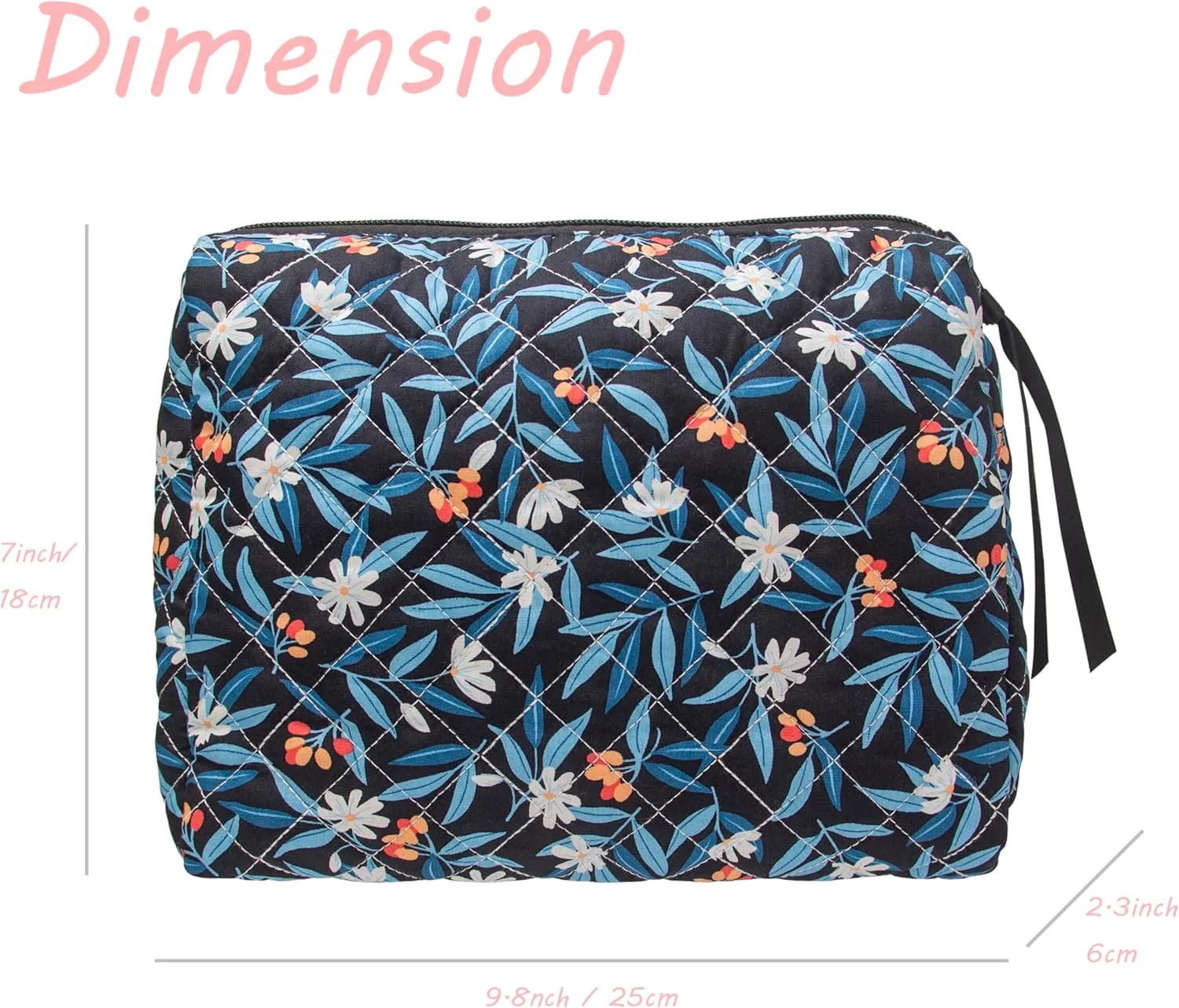 PAZIMIIK Cotton Makeup Bag for Women Large Quilted Travel Cosmetic Pouch Girls' Make Up Organizer,Leaf Black