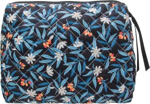 PAZIMIIK Cotton Makeup Bag for Women Large Quilted Travel Cosmetic Pouch Girls' Make Up Organizer,Leaf Black