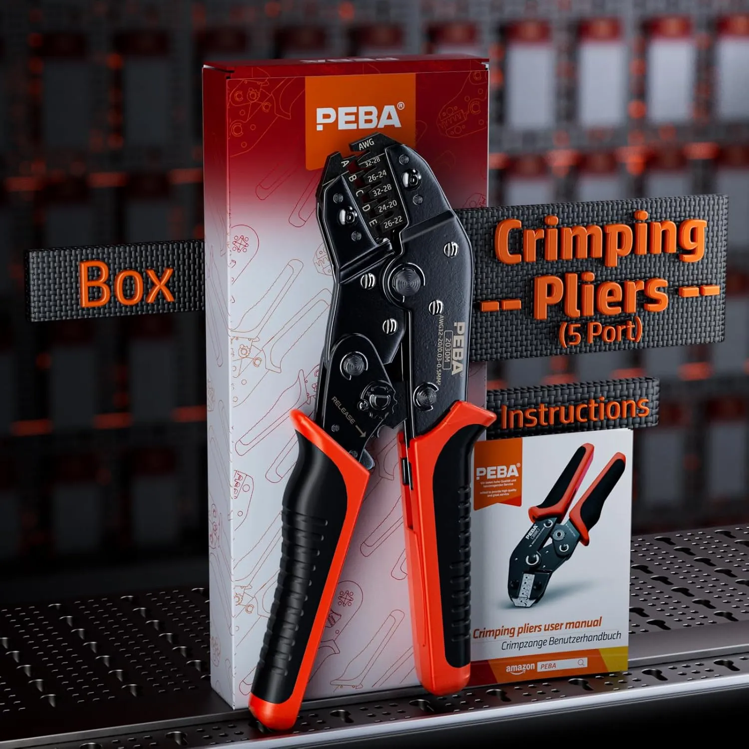 PEBA Micro Connector Pin Crimping Tool 0.03-0.5mm² 32-20AWG Ratcheting Crimper for 2.0mm, 2.5mm, 2.54mm, 3.0mm Pitch JST PH, Dupont, Open Barrel Connectors, D-Sub, suits Molex, JST, JAE