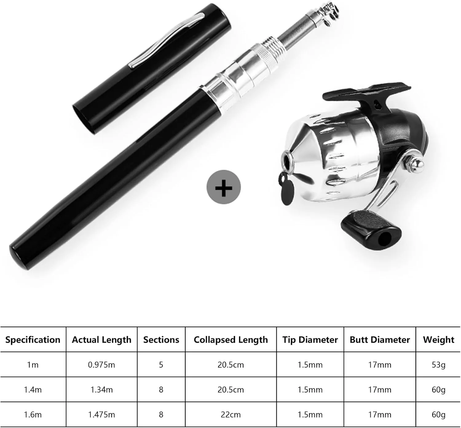 Pen Fishing Rod and Reel Combo Pocket Fishing Rod Telescopic 39in/55in/63in Spinning Reel, Mini Fishing Pole Kit Ultralight for Traveling Fishing