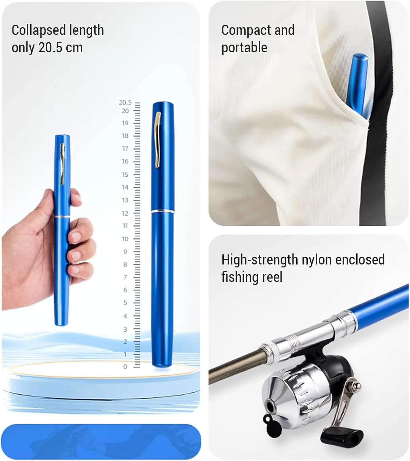 Pen Fishing Rod and Reel Combo Pocket Fishing Rod Telescopic 39in/55in/63in Spinning Reel, Mini Fishing Pole Kit Ultralight for Traveling Fishing