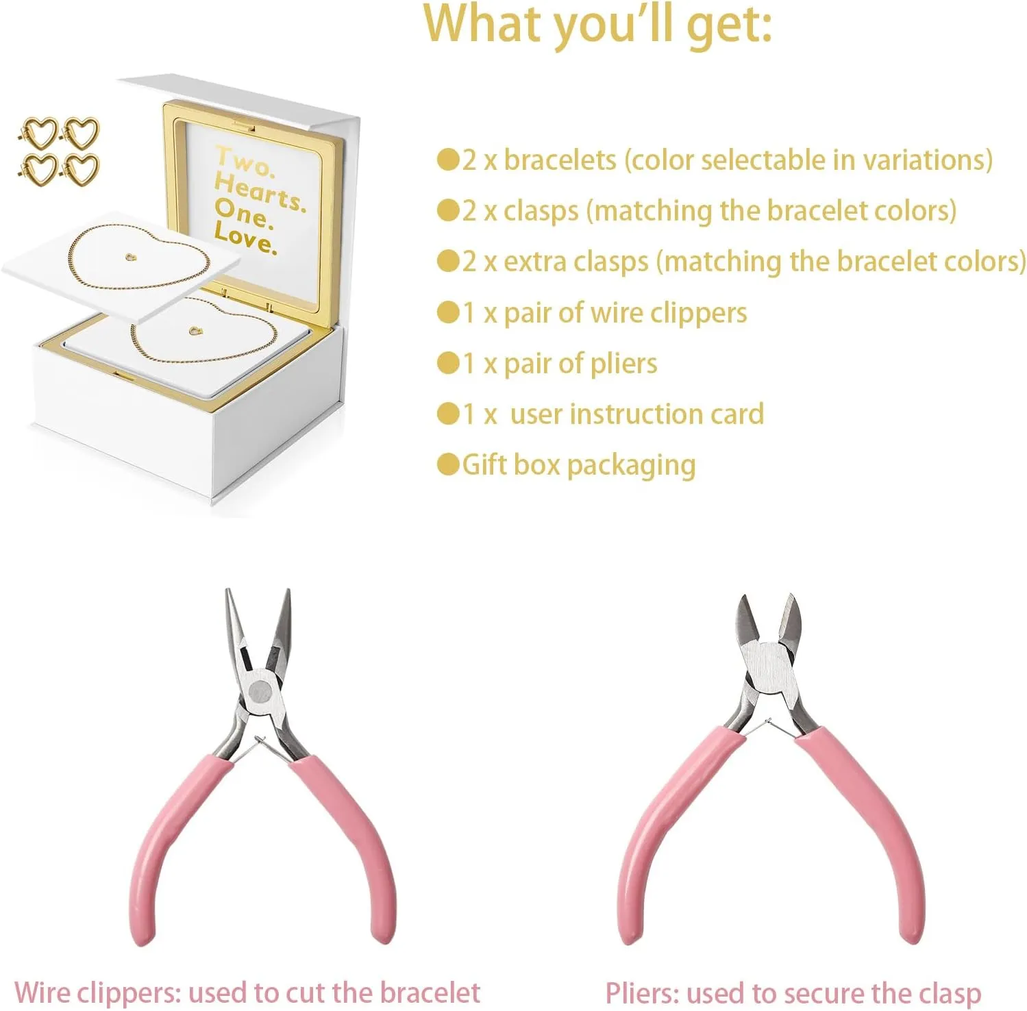 Permanent Couples Bracelet Kit – Locking Heart Clasp DIY Bracelet Set for Couples, Friends, and Family – Unique Gift for Anniversary, Valentine’s Day, Birthday – His & Hers Matching Bracelets
