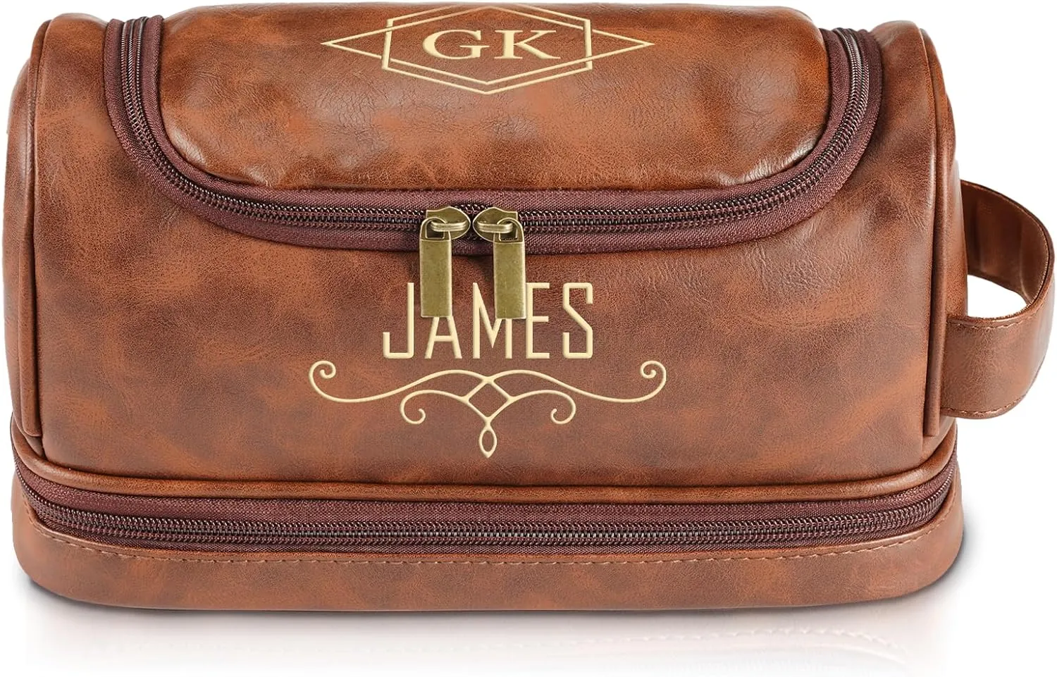 Personalized Toiletry Bag for Men, Birthday gifts for men, Travel Gifts for Him, Leather Shaving Bathroom Bag, Groomsmen Gifts, Engraved with Name & Initial, Bathroom Toiletries Organizer Cosmetic Bag