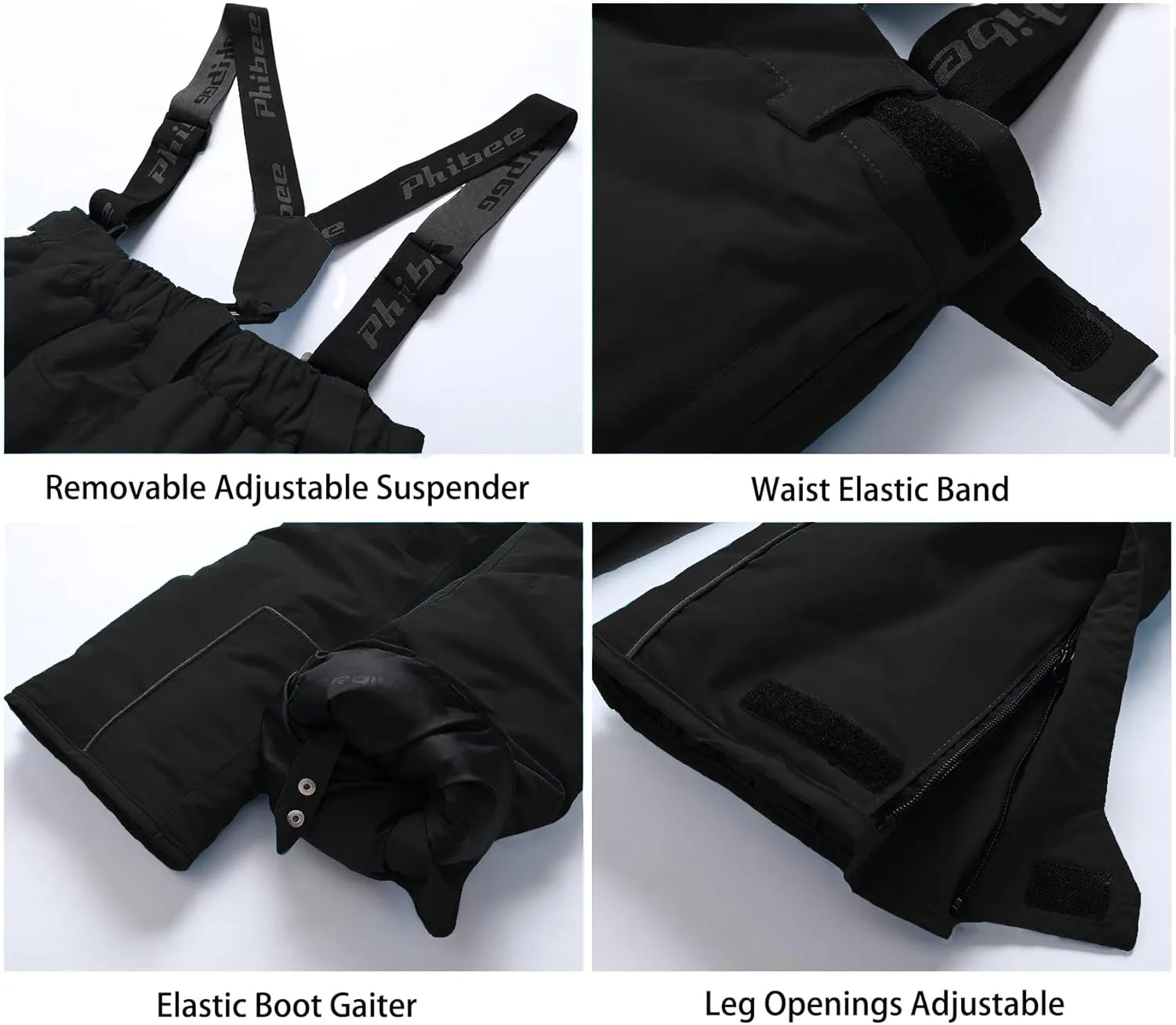 PHIBEE Girls' Waterproof Windproof Breathable Polyester Snow Ski Pants