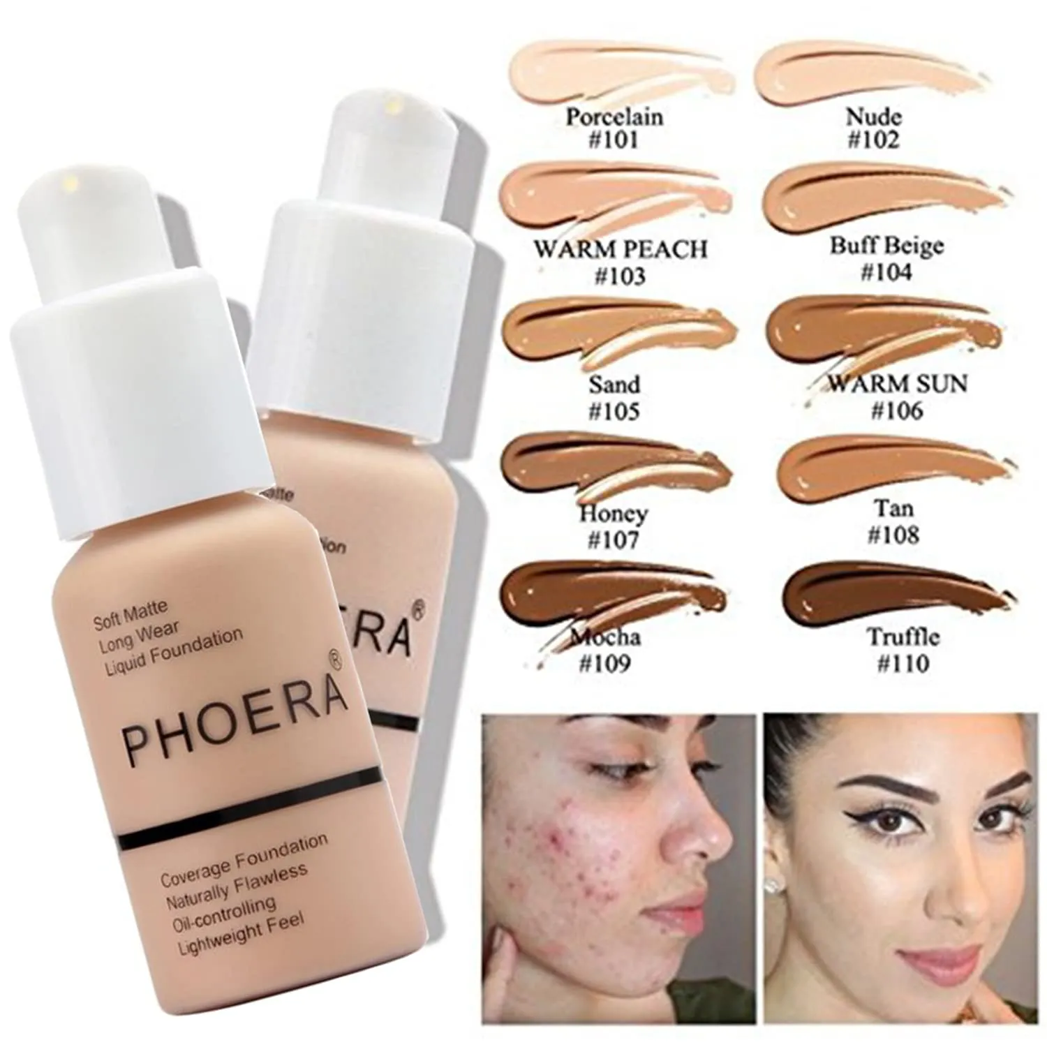 PHOERA Foundation,3 PCS Contour Stick Makeup Kit, Shades with Highlighter Stick, Blush Stick and Bronzer Contour Stick for Sculpt the Cheeks (104 105 Light-Medium Contour/Buff Beige Sand #02,#10,#12)