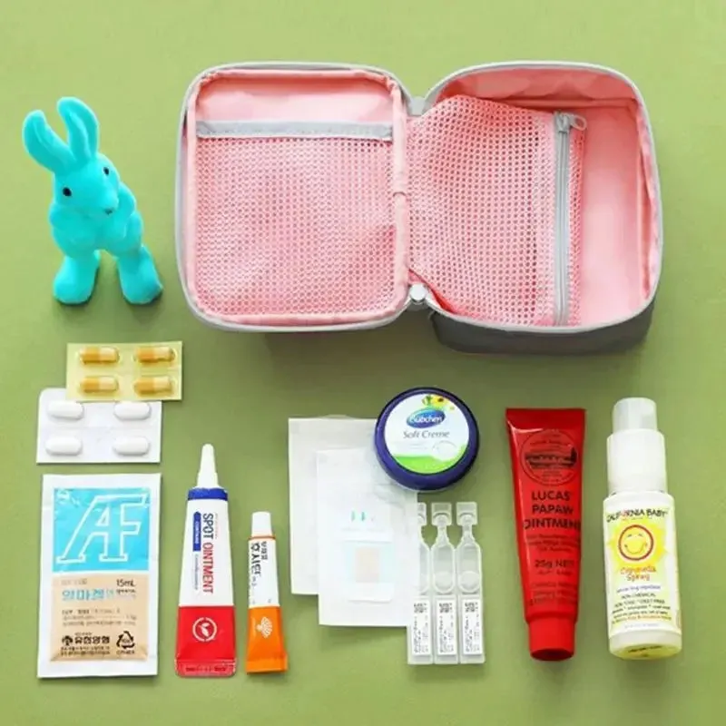 Pink Mini Portable Medicine Storage Bag Camping Emergency First Aid Kit Organizer Survival Home Outdoor Travel Pill Case Gray
