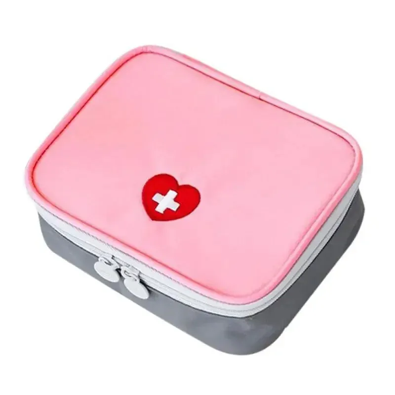 Pink Mini Portable Medicine Storage Bag Camping Emergency First Aid Kit Organizer Survival Home Outdoor Travel Pill Case Gray