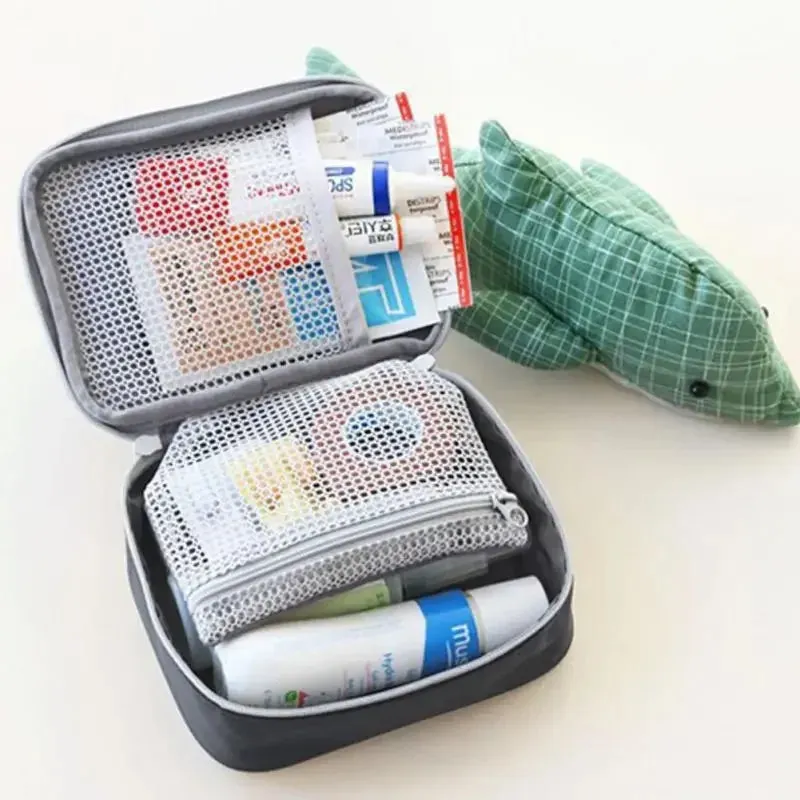 Pink Mini Portable Medicine Storage Bag Camping Emergency First Aid Kit Organizer Survival Home Outdoor Travel Pill Case Gray