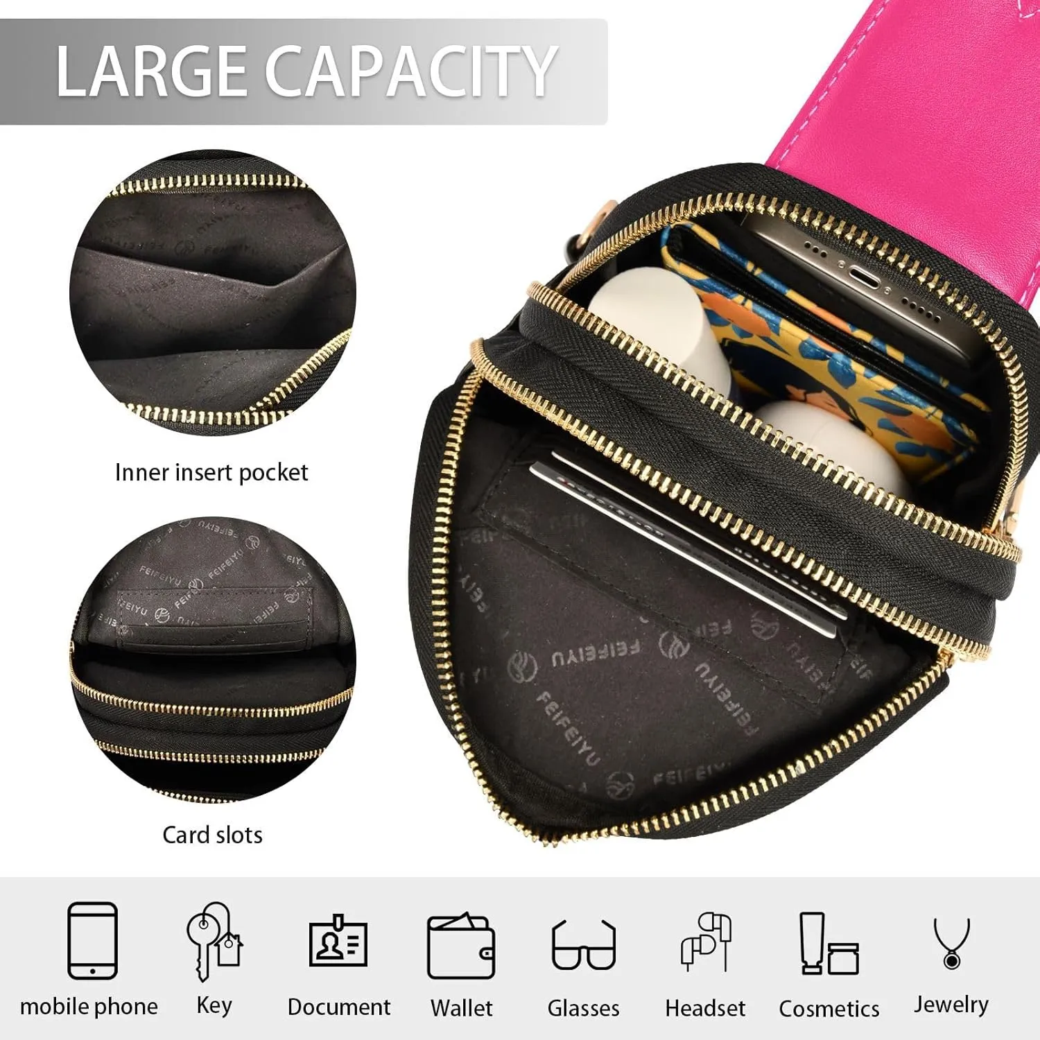 Pink Sling Bag for Women Men Fanny Packs Small Crossbody Bags for Women Leather Crossbody Purse Belt Bag Waterproof Chest Bag for Travel Hiking Sports Running