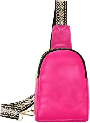 Pink Sling Bag for Women Men Fanny Packs Small Crossbody Bags for Women Leather Crossbody Purse Belt Bag Waterproof Chest Bag for Travel Hiking Sports Running