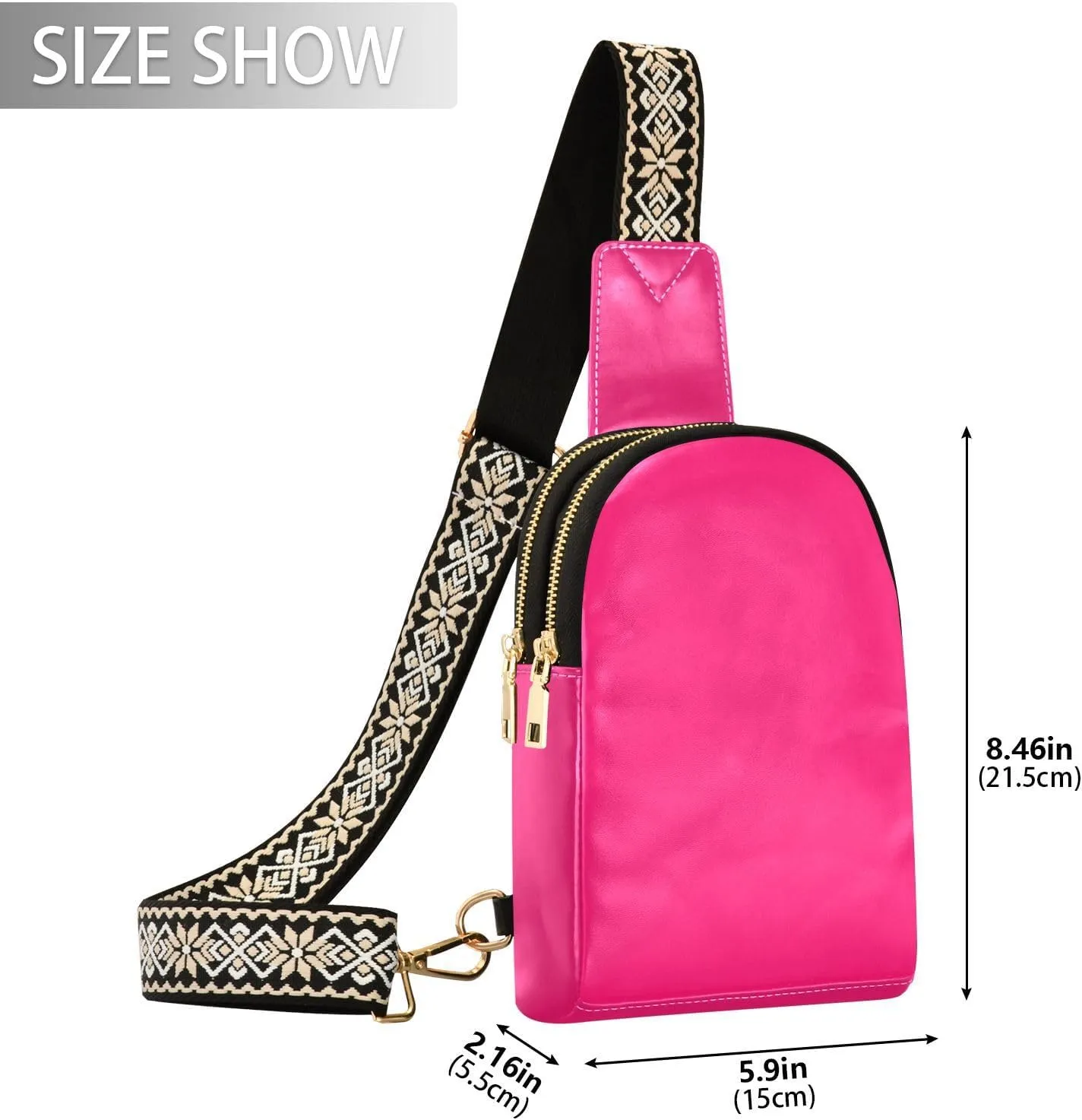 Pink Sling Bag for Women Men Fanny Packs Small Crossbody Bags for Women Leather Crossbody Purse Belt Bag Waterproof Chest Bag for Travel Hiking Sports Running