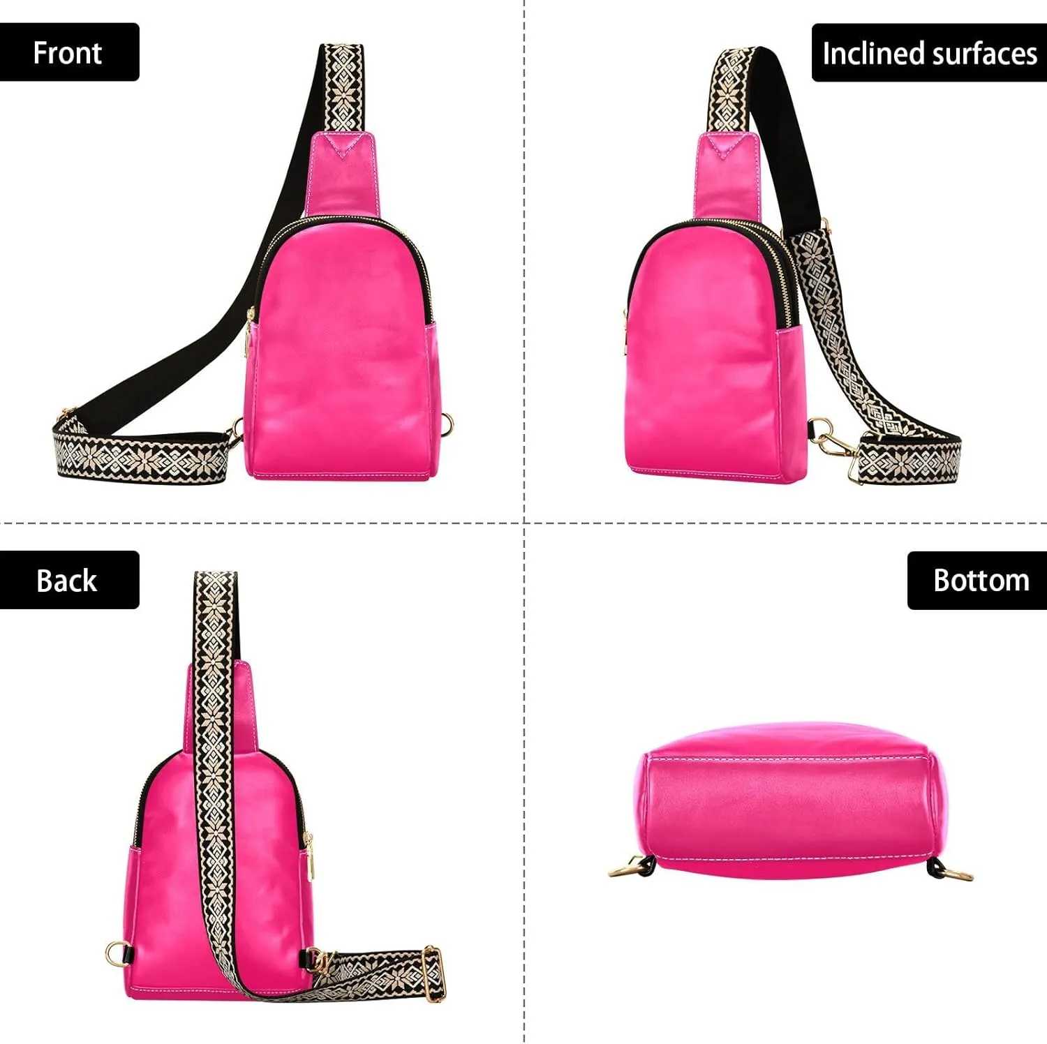 Pink Sling Bag for Women Men Fanny Packs Small Crossbody Bags for Women Leather Crossbody Purse Belt Bag Waterproof Chest Bag for Travel Hiking Sports Running