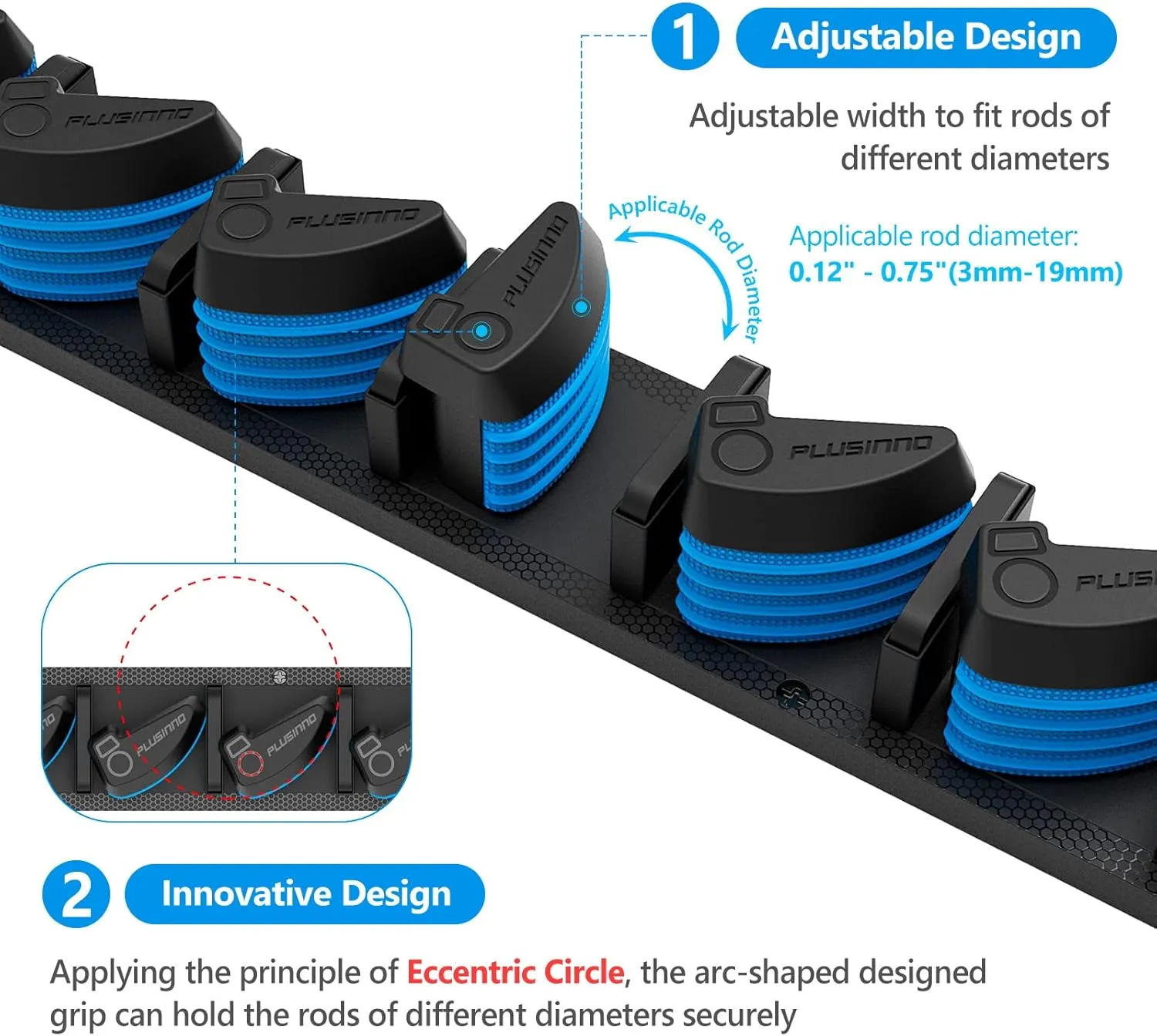 PLUSINNO 2 pack Vertical Fishing Rod rack, Wall Mounted Fishing Rod holder, 2 Packs Fishing Pole Holders Hold Up to 18 Rods or Combos, Fishing rod holders for garage, Fits Most Rods of Diameter 3-18mm