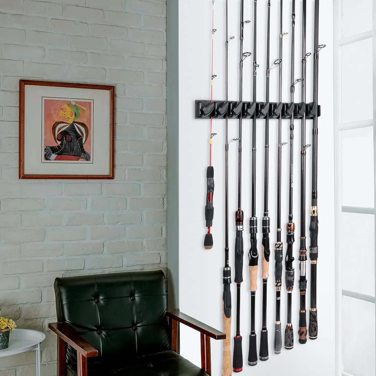 PLUSINNO 2 pack Vertical Fishing Rod rack, Wall Mounted Fishing Rod holder, 2 Packs Fishing Pole Holders Hold Up to 18 Rods or Combos, Fishing rod holders for garage, Fits Most Rods of Diameter 3-18mm