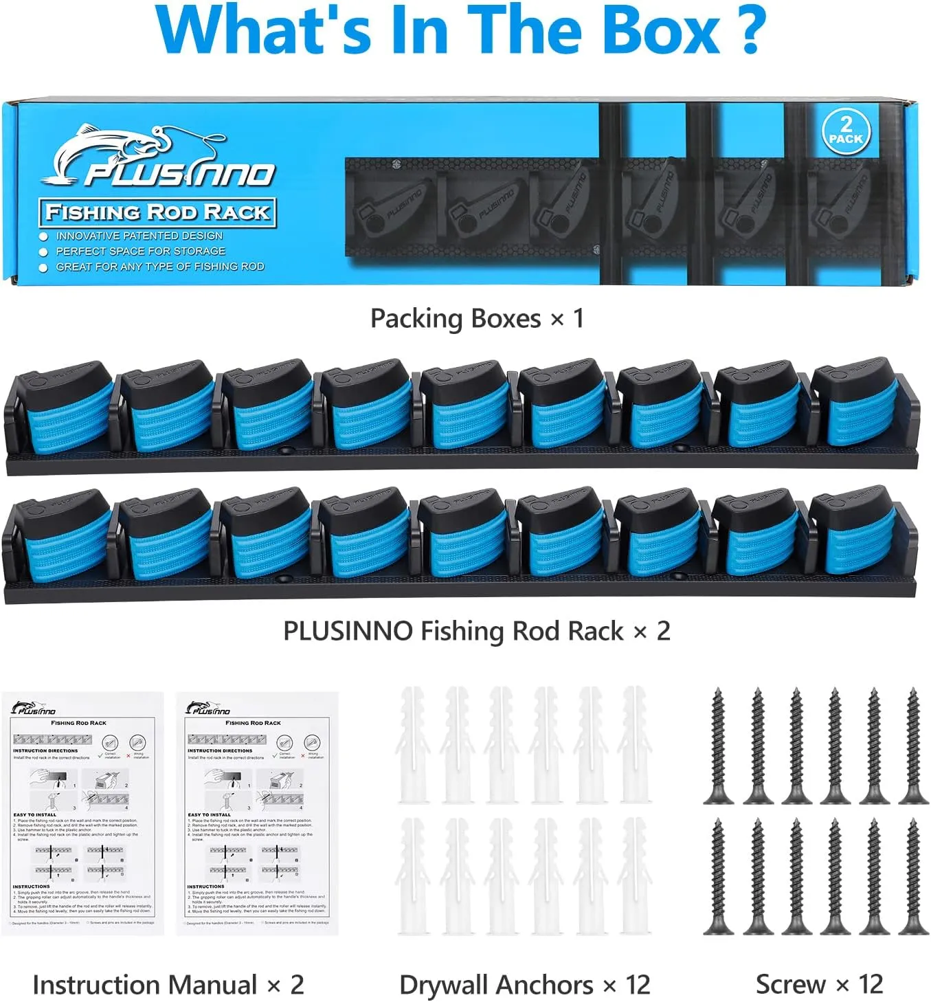 PLUSINNO 2 pack Vertical Fishing Rod rack, Wall Mounted Fishing Rod holder, 2 Packs Fishing Pole Holders Hold Up to 18 Rods or Combos, Fishing rod holders for garage, Fits Most Rods of Diameter 3-18mm