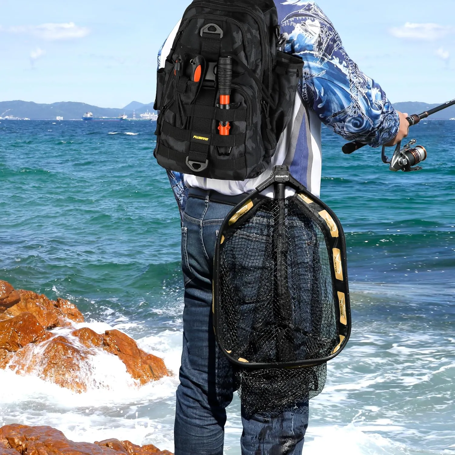PLUSINNO Floating Fishing Net for Steelhead, Salmon, Fly, Kayak, Catfish, Bass, Trout Fishing, Rubber Coated Landing Net for Easy Catch & Release, Compact & Foldable for Easy Transportation & Storage
