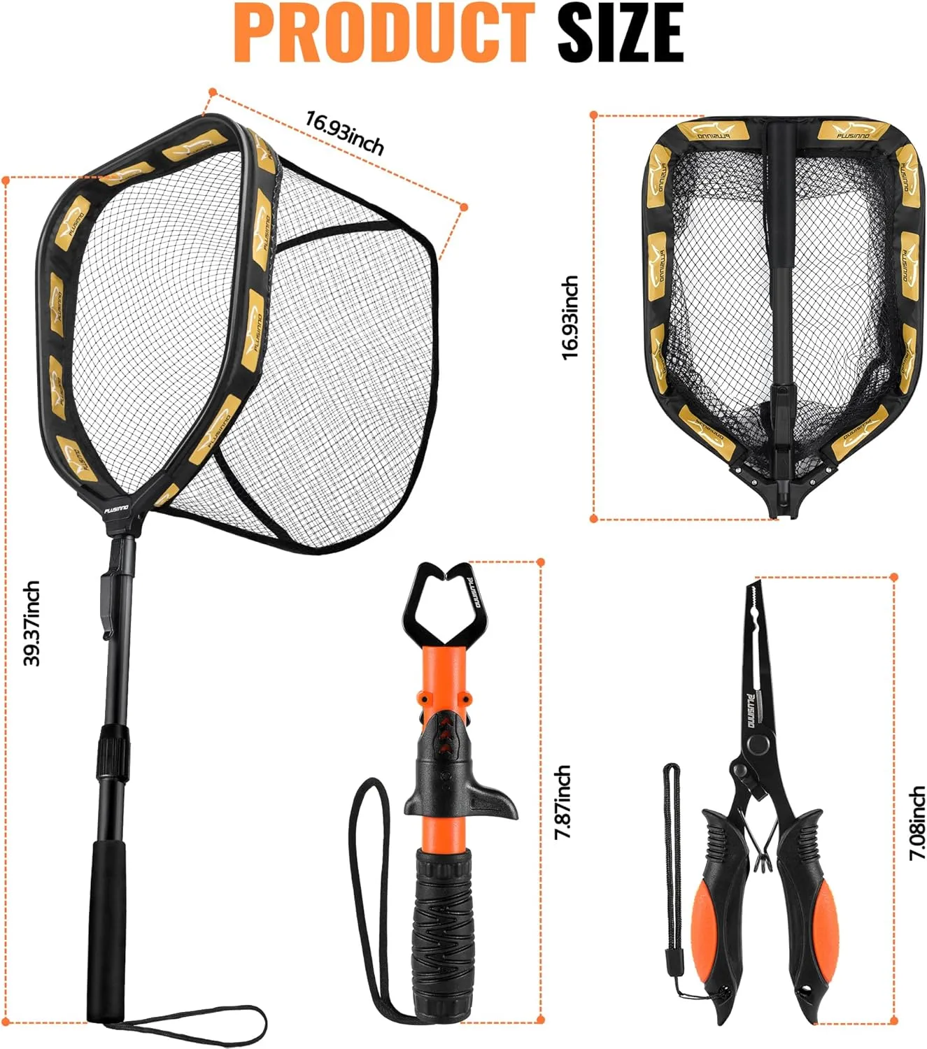 PLUSINNO Floating Fishing Net for Steelhead, Salmon, Fly, Kayak, Catfish, Bass, Trout Fishing, Rubber Coated Landing Net for Easy Catch & Release, Compact & Foldable for Easy Transportation & Storage