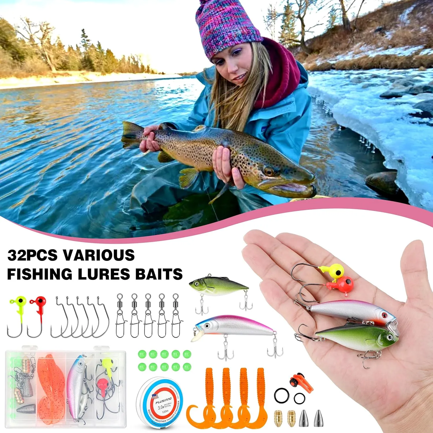 PLUSINNO Ladies Pink Telescopic Fishing Rod and Reel