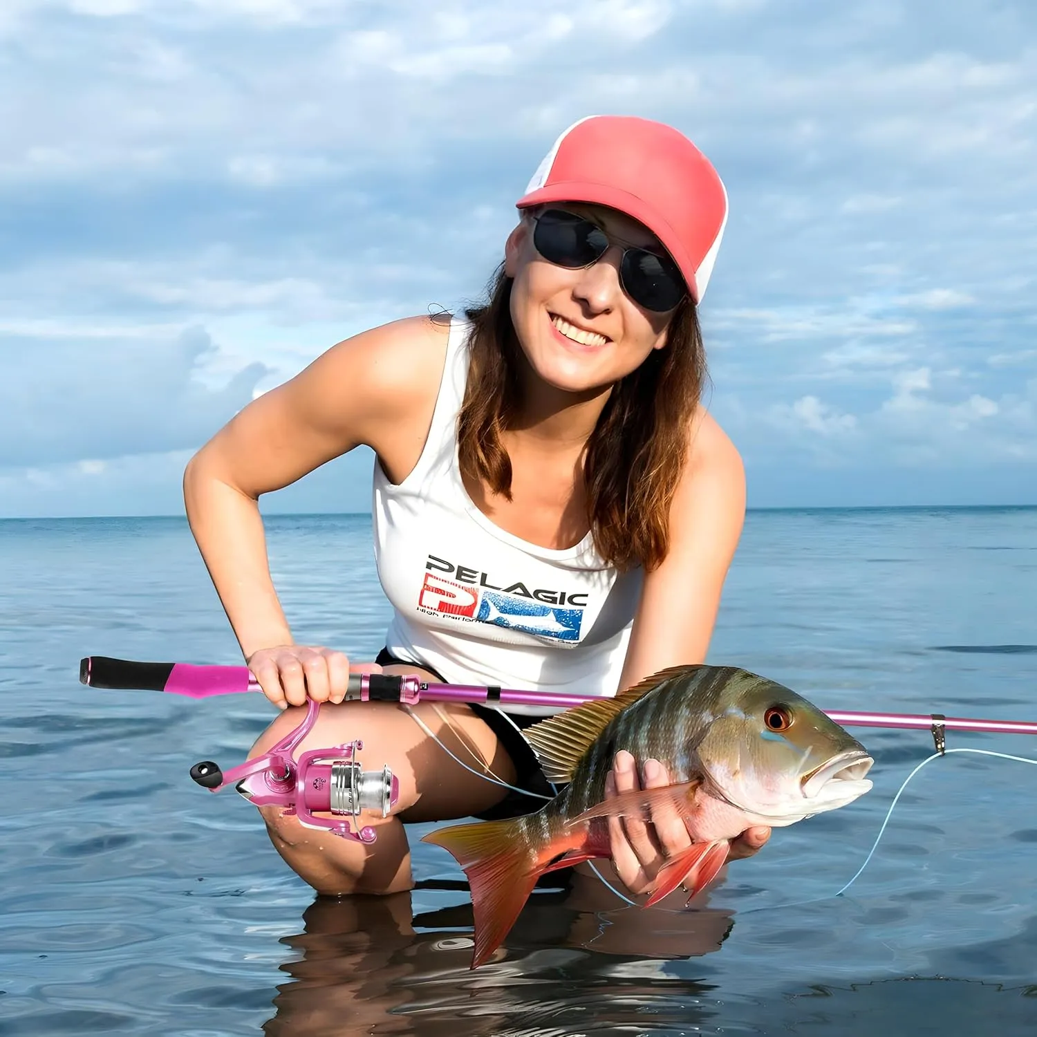 PLUSINNO Ladies Pink Telescopic Fishing Rod and Reel