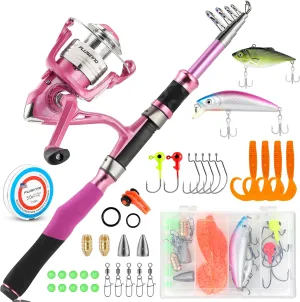 PLUSINNO Ladies Pink Telescopic Fishing Rod and Reel