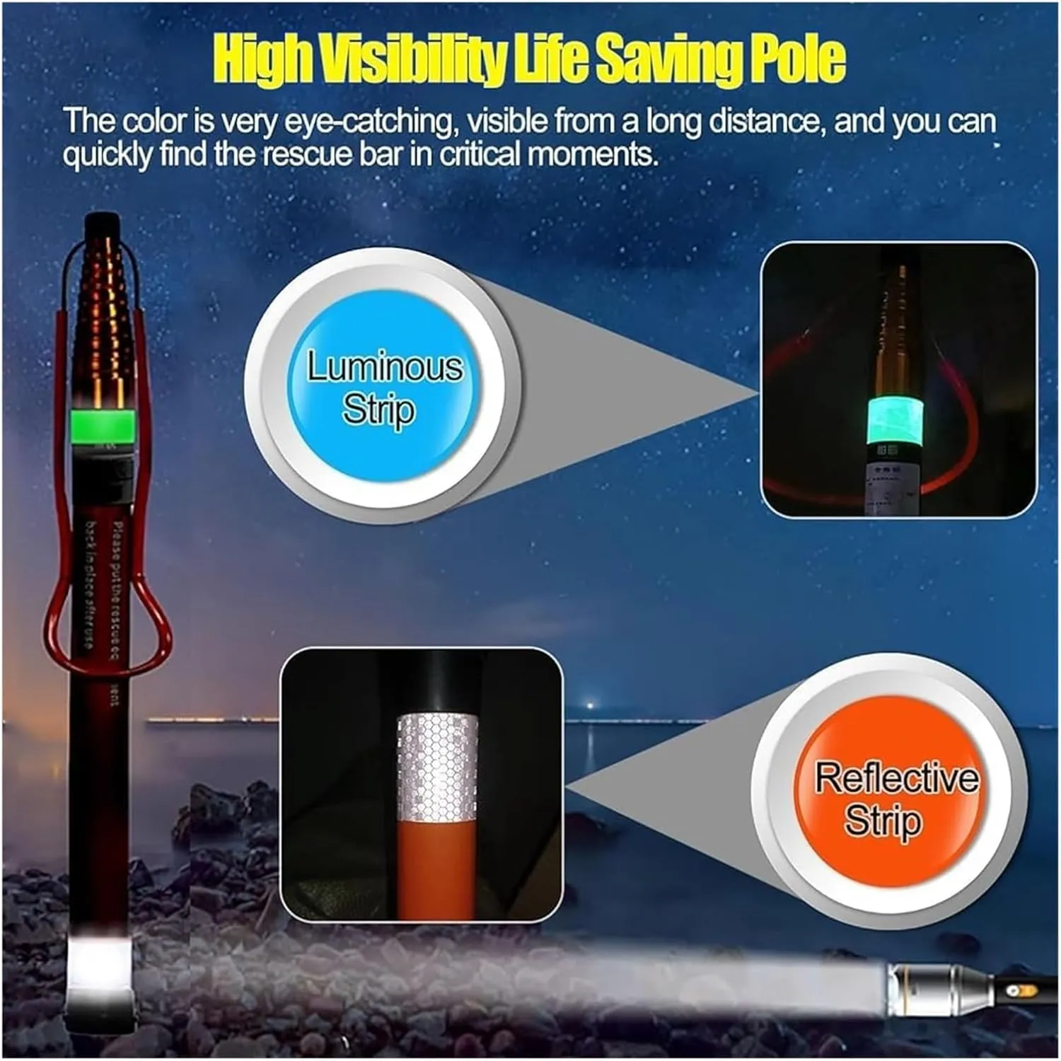 Pool Safety Hook,Swimming Pool Safety Hook, Telescoping Lifeguard Rescues Pole with Hook Heavy Duty Salvage Rods Emergency Life Preserving Saving Equipment Tool(1.2-4.5m(4.9ft-14.7ft))