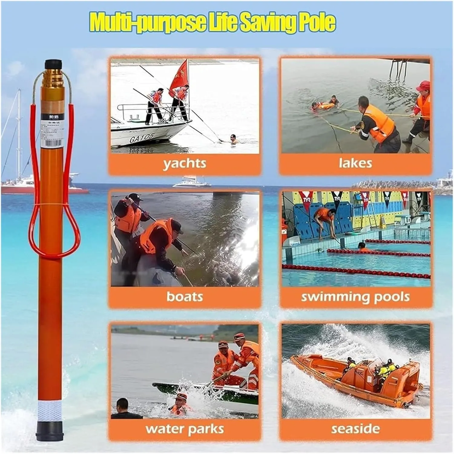 Pool Safety Hook,Swimming Pool Safety Hook, Telescoping Lifeguard Rescues Pole with Hook Heavy Duty Salvage Rods Emergency Life Preserving Saving Equipment Tool(1.2-4.5m(4.9ft-14.7ft))