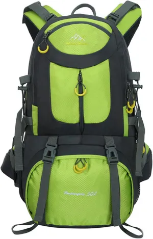 PORRASSO 50L Hiking Backpack Trekking Rucksack Waterproof Daypack Durable Backpack for Women Men Camping Cycling Climbing Outdoor Sports Green