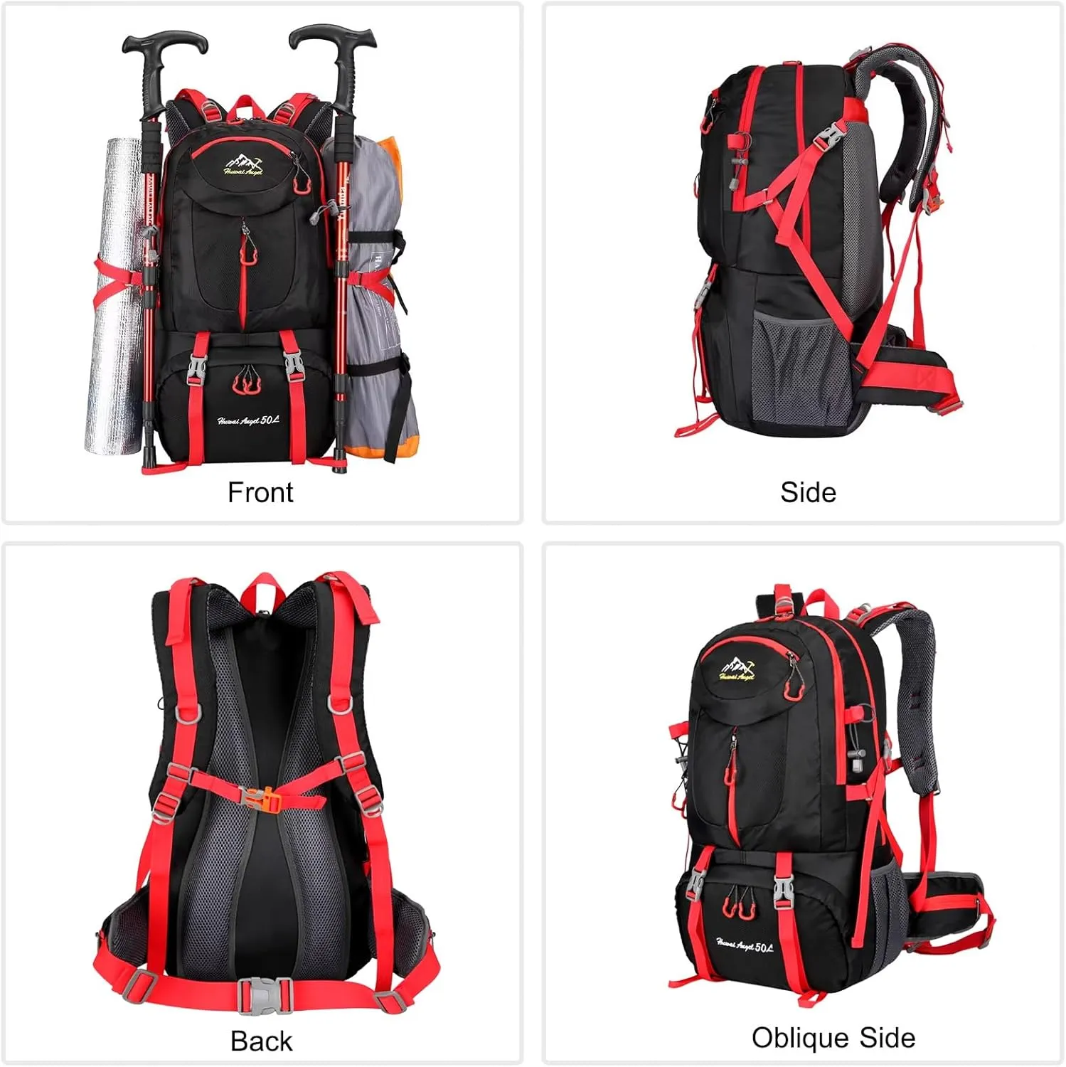 PORRASSO 50L Hiking Backpack Trekking Rucksack Waterproof Daypack Durable Backpack for Women Men Camping Cycling Climbing Outdoor Sports Green