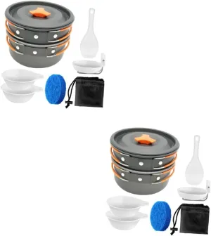 Portable Camping Cookware Travel Cooking Kit with Durable Anodized Pot Insulated Handles for People for