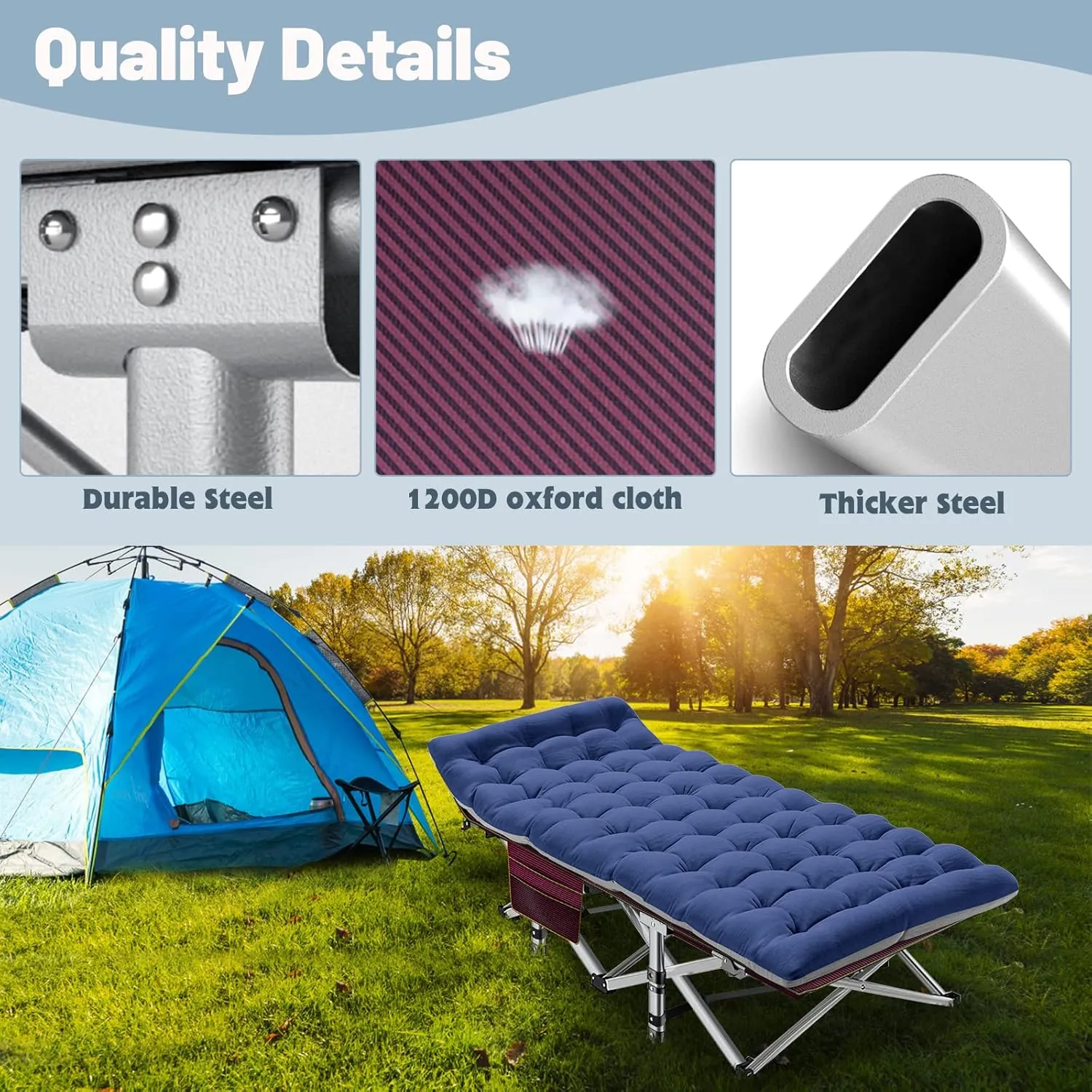 Portable Folding Camping Cot for Adults - Comfortable Sleep Bed with Mattress & Carry Bag for Outdoor Travel, Hiking, Beach, Backpacking, Easy Setup