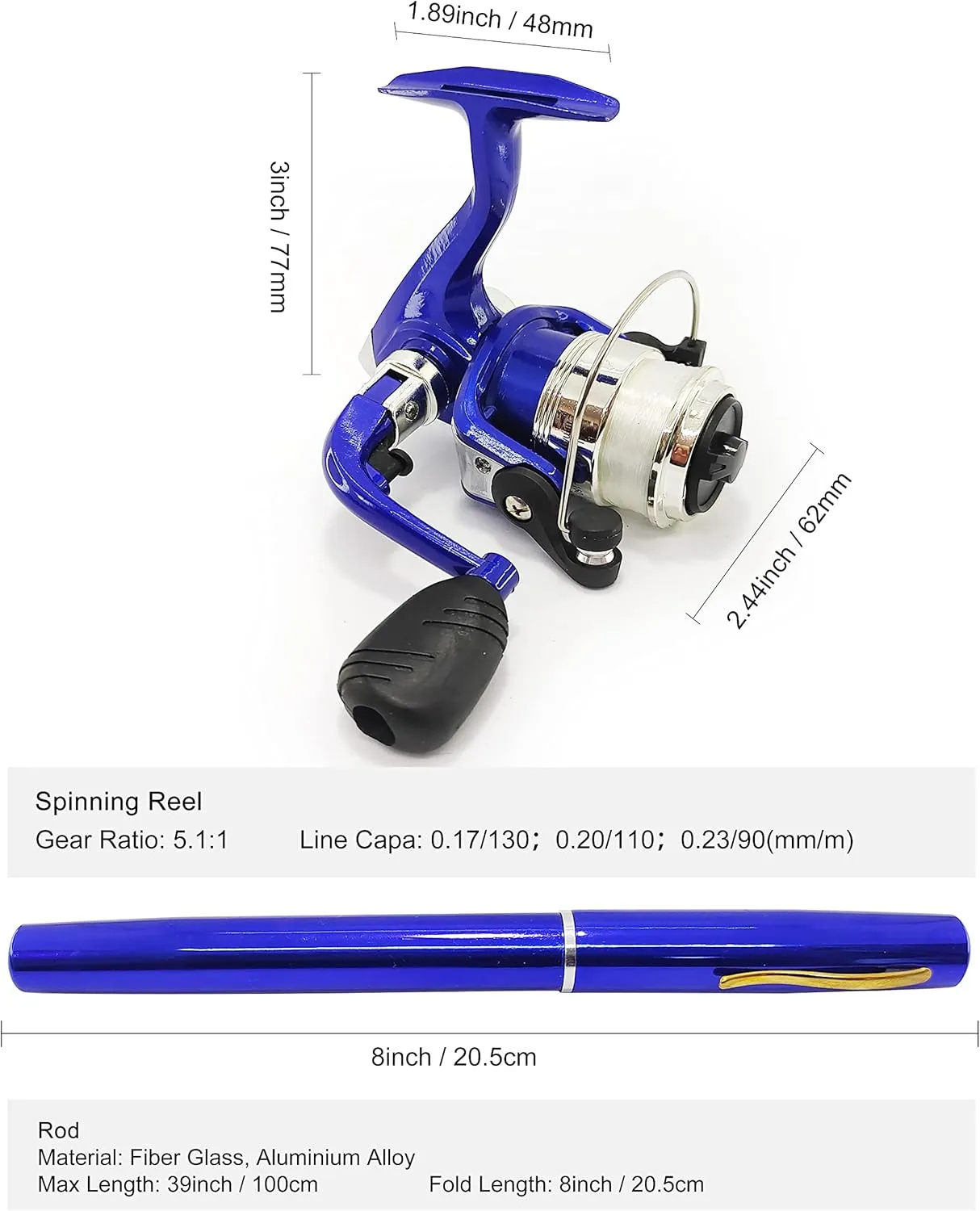 Portable Mini Small Fishing Rod and Spinning Reel Combos, Compact 38inch Pocket Pen Fishing Pole Telescopic with Line Lures Hooks for Raft, River, Lake, Ice Fishing and So On