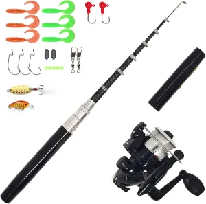 Portable Mini Small Fishing Rod and Spinning Reel Combos, Compact Telescopic 55inches Pocket Pen Fishing Pole with Line Lures Hooks for Freshwater, Ice Fishing and So On (Full Kits, 55inches / 1.4M)