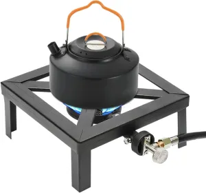 Portable Propane Burner - Single Camping Stove, Outdoor Stove Propane Burner with with Adjustable 0-20Psi Regulator Hose for Patio Camping, BBQ, Home Brewing, Turkey Fry, Maple Syrup Prep (Single)
