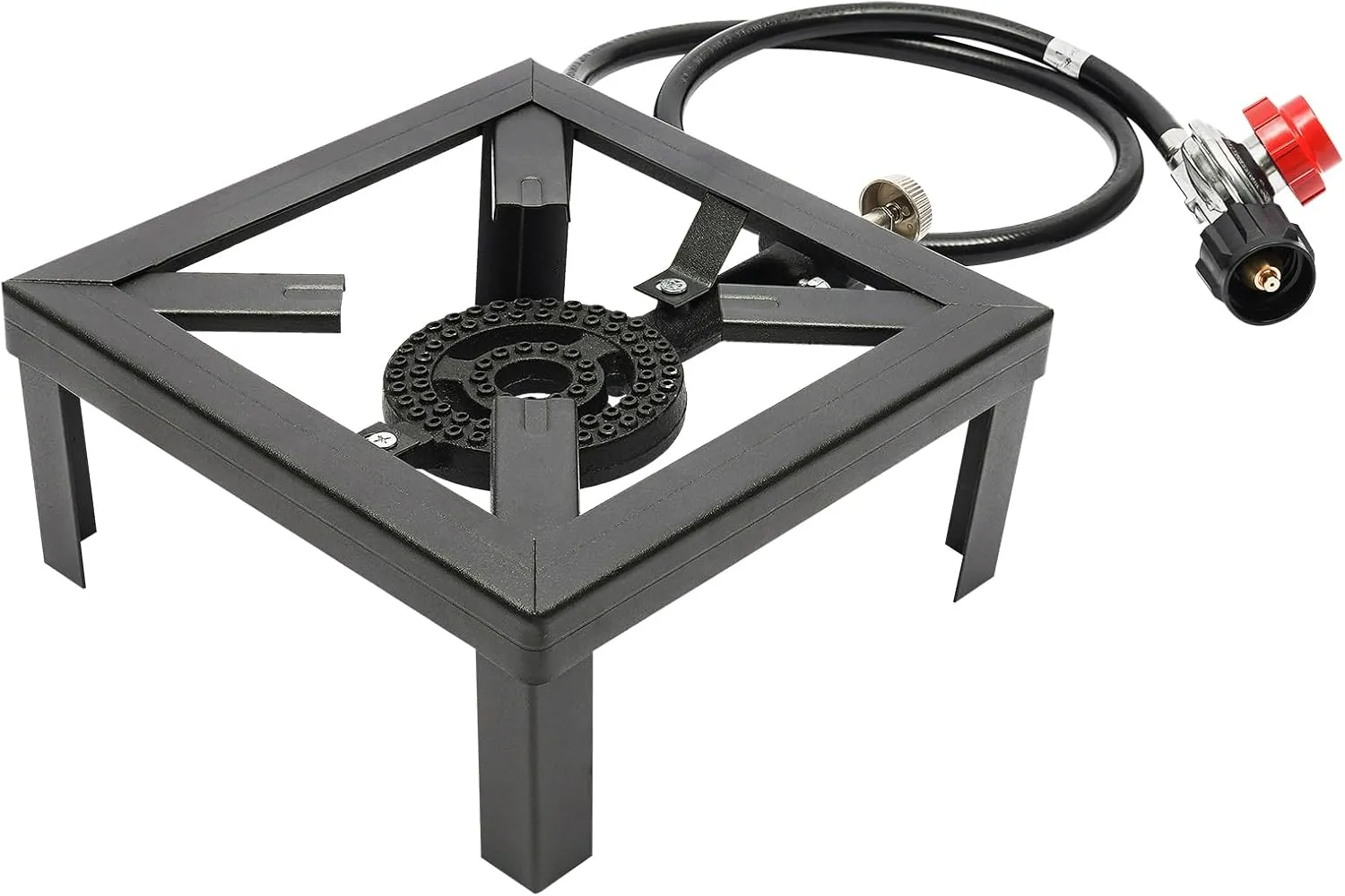 Portable Single Burner Outdoor Gas Stove Propane Cooker with Adjustable 0-20Psi Regulator Hose for Patio Camping, BBQ, Home Brewing, Turkey Fry, Maple Syrup Prep（Black）