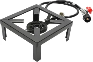 Portable Single Burner Outdoor Gas Stove Propane Cooker with Adjustable 0-20Psi Regulator Hose for Patio Camping, BBQ, Home Brewing, Turkey Fry, Maple Syrup Prep（Black）